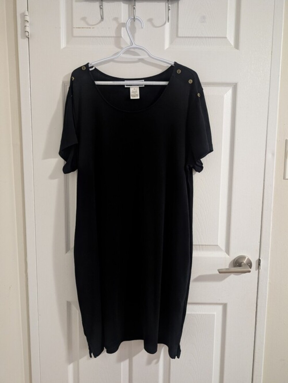 Karen Scott Sport Black Cotton Tunic Dress Nautical, Minimalist, Casual Chic, 2X